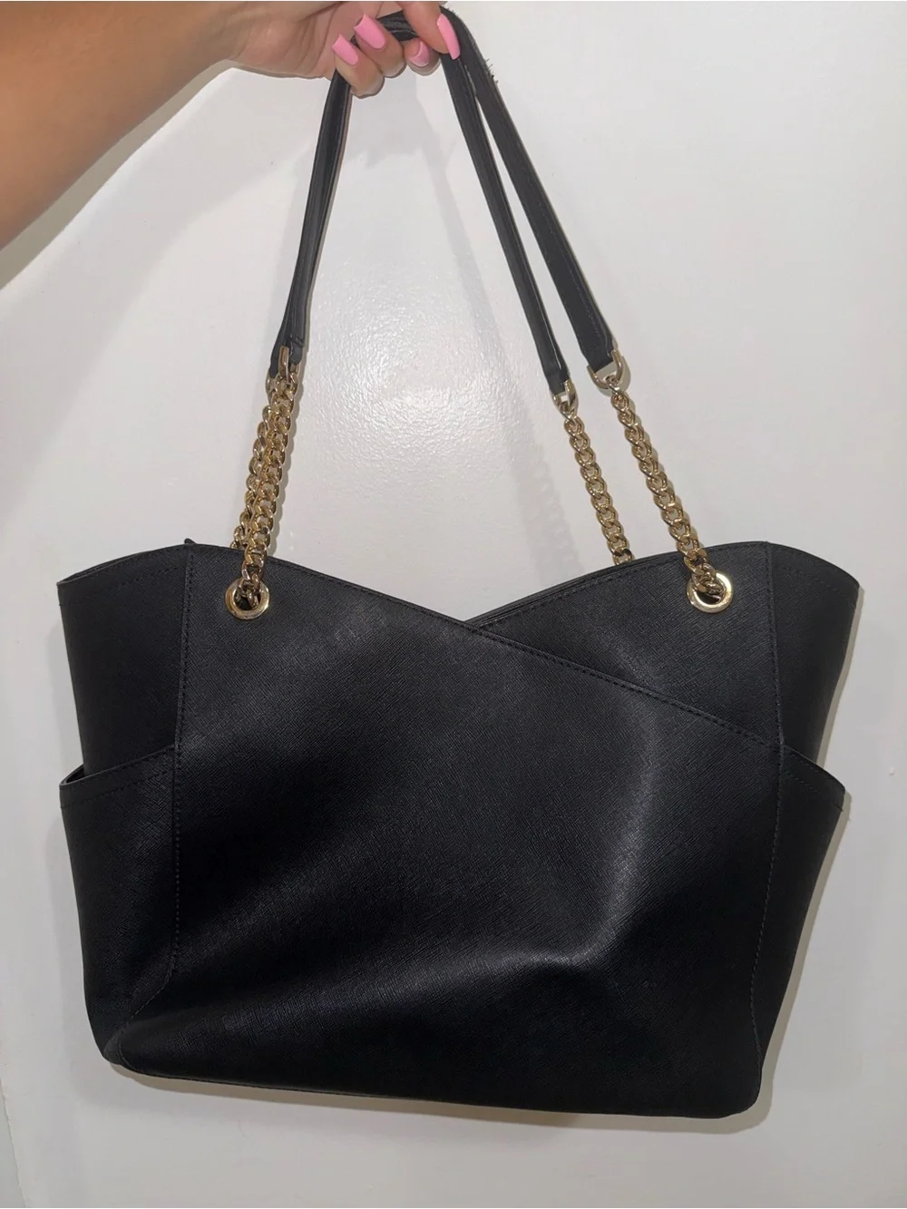 Michael Kors Black Saffiano Tote with Gold Chain Straps
